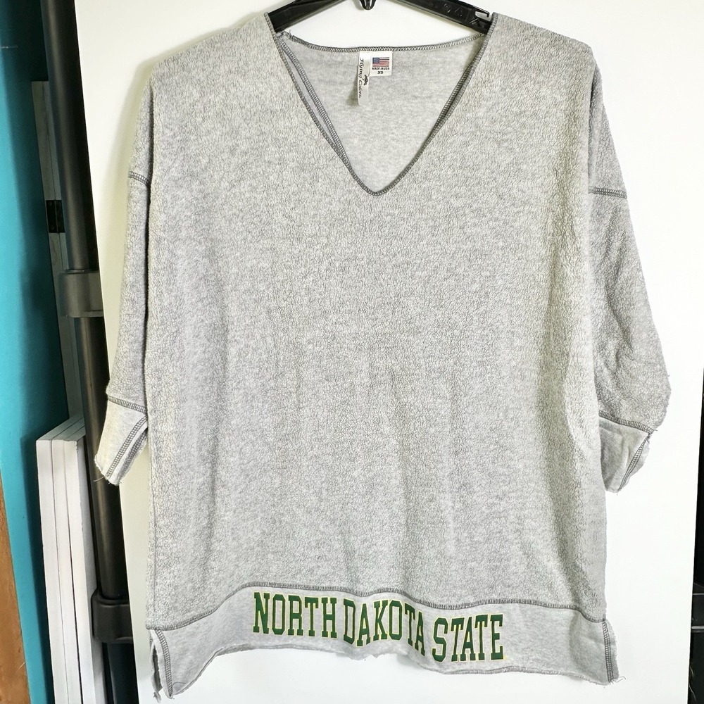 Y2K North Dakota State Fleece Pullover Women XS Flying Colors USA Oversize 3/4SL